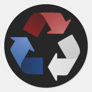 Sticker Rond Symbole de recyclage rouge, blanc et bleu