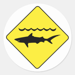 Sticker Rond Symbole de "requin avertisseur" jaune