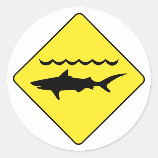 Sticker Rond Symbole de "requin avertisseur" jaune (Devant)