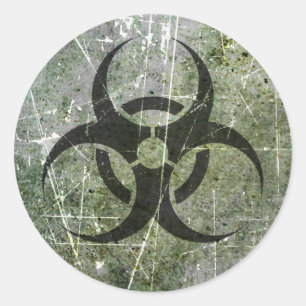 Sticker Rond Symbole de risque biologique grippé et usé gris et