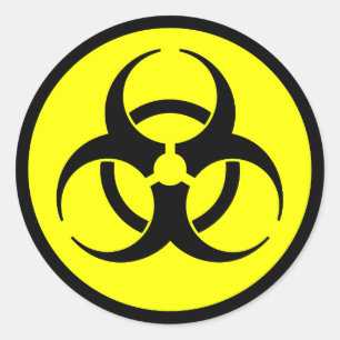 Sticker Rond Symbole de risque biologique jaune et noir