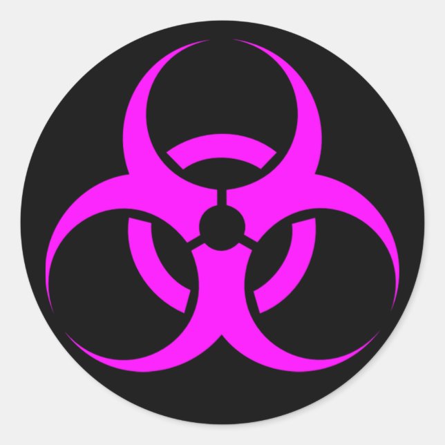 Sticker Rond Symbole de risque biologique rose Geeky (Devant)