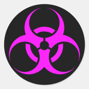 Sticker Rond Symbole de risque biologique rose Geeky