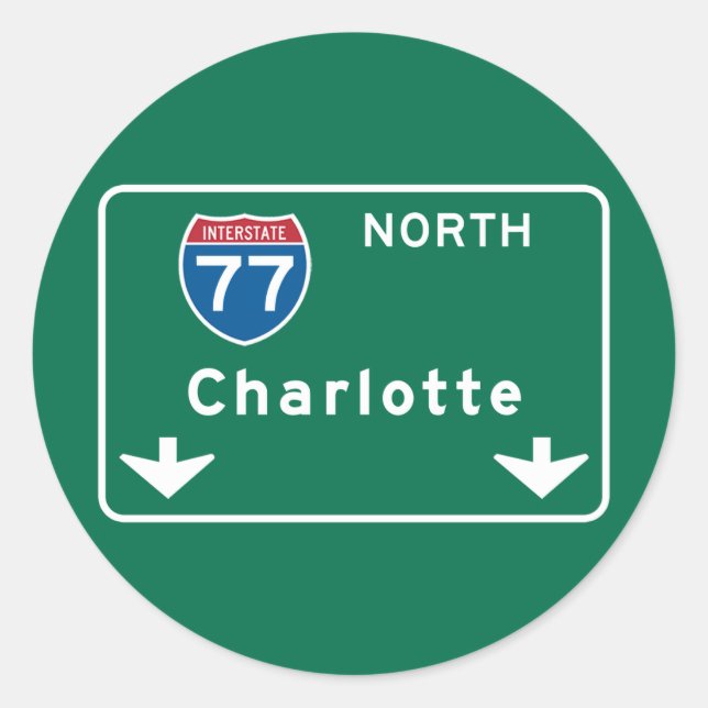 Sticker Rond SYMBOLE DE ROUTE Charlotte, NC (Devant)