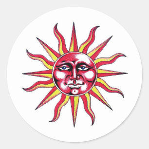 Sticker Rond Symbole de tatouage de dessin animé cool Sun God F