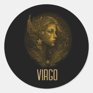 Sticker Rond Symbole de zodiaque classique de la Vierge dorée n