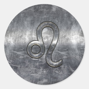 Sticker Rond Symbole de zodiaque de Lion dans le style affligé