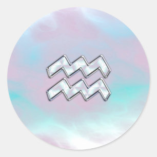 Sticker Rond Symbole de zodiaque de Verseau sur la nacre nacrée