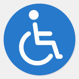 Sticker Rond Symbole désactivé ou symbole handicapé bleu et bla