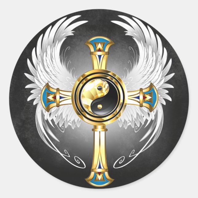 Sticker Rond SYMBOLE DEVINE YIN Yang EN OR égyptien (Devant)