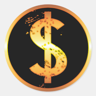 STICKER ROND SYMBOLE DOLLAR D'OR