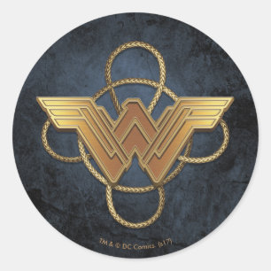 Sticker Rond Symbole d'or Wonder Woman au-dessus de Lasso