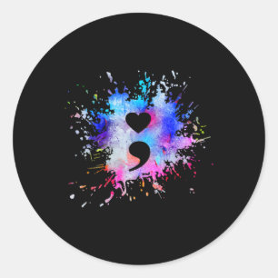 Sticker Rond Symbole du demi-côlon du coeur graphique aquarelle