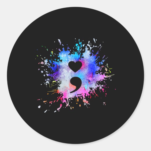 Sticker Rond Symbole du demi-côlon du coeur graphique aquarelle (Devant)
