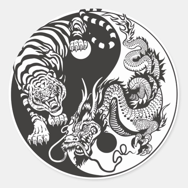 Sticker Rond Symbole du dragon chinois et du tigre yin yang (Devant)