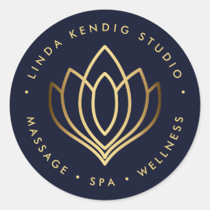 Sticker Rond Symbole du lotus yoga en or   spa de massage bien-