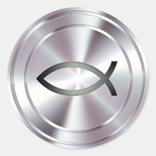 Sticker Rond Symbole du poisson chrétien - argent