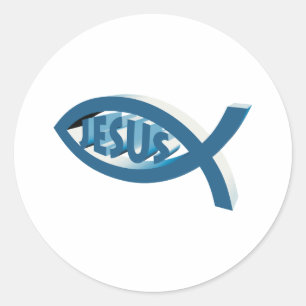 Sticker Rond Symbole du poisson chrétien - Écriture de Jésus