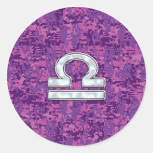 Sticker Rond Symbole du Zodiaque de Libra sur Camo numérique F