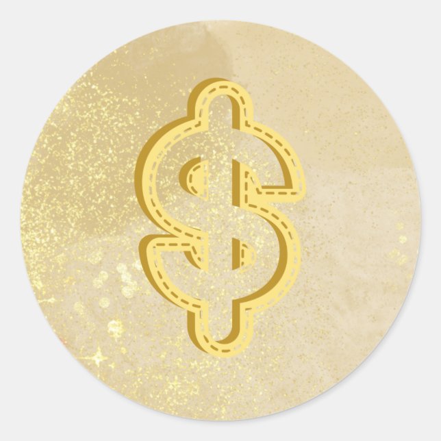 Sticker Rond Symbole en dollars jaunes infusés de Reiki (Devant)