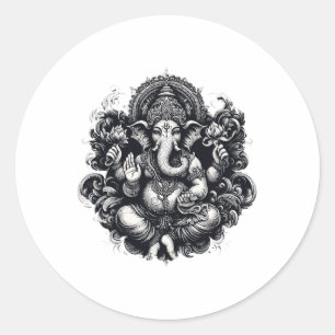 Sticker Rond Symbole Ganesh Yoga Hindou Dieu Éléphant Ganesha P