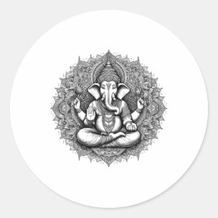 Sticker Rond Symbole Ganesh Yoga Hindou Dieu Éléphant Ganesha P
