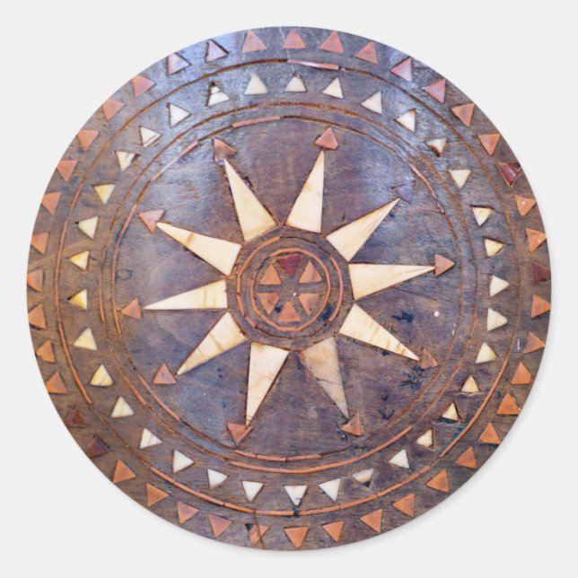 Sticker Rond symbole grec ancien bois motif ethnique soleil scu (Devant)