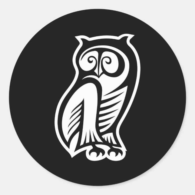 Sticker Rond Symbole hibou blanc (Devant)