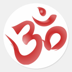 Sticker Rond Symbole hindou rouge Om Aum Devanagari Calligraphi
