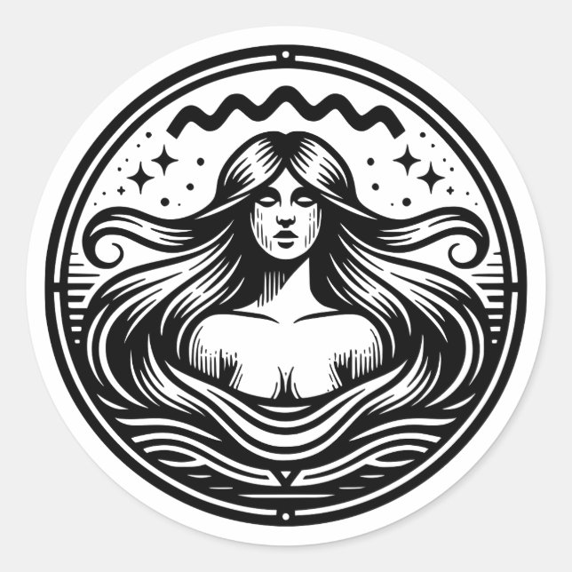 Sticker Rond Symbole Horoscope Aquarius Femmes dans l'eau (Devant)