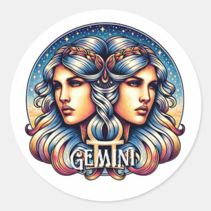 Sticker Rond SYMBOLE Horoscope Gemini   SIGNE D'Astrologie Jume