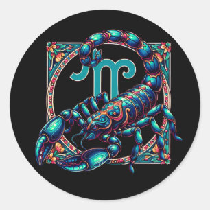 Sticker Rond SYMBOLE Horoscope Scorpio Scorpion bleu