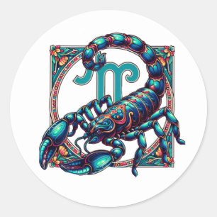 Sticker Rond SYMBOLE Horoscope Scorpio Scorpion bleu