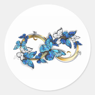 Sticker Rond Symbole infini de papillons Morpho bleus