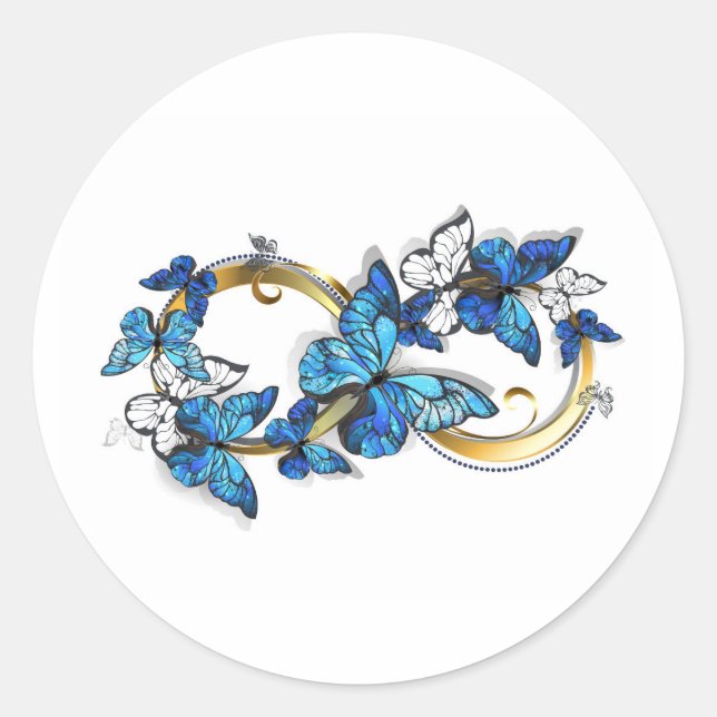 Sticker Rond Symbole infini de papillons Morpho bleus (Devant)