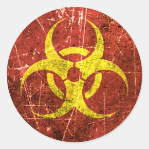 Sticker Rond Symbole jaune et rouge rayé et porté de Biohazar