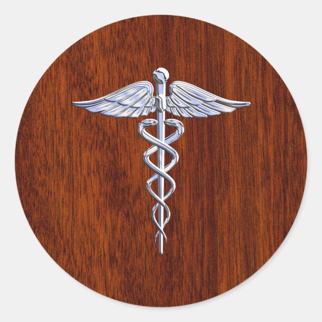 Sticker Rond Symbole Médicale de Caduceus en argent Imprimer (Devant)