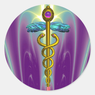 Sticker Rond Symbole Médicale OR CADUCEUS Vibrant violet