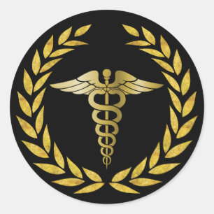 Sticker Rond Symbole Médicale Royal Gold Caduceus