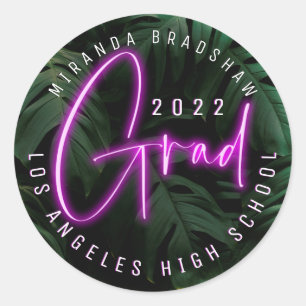 Sticker Rond SYMBOLE NEON Pink Tropical Feuilles Grad