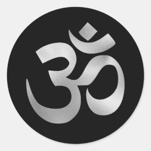 Sticker Rond Symbole noir et argent Faux Ombre Foil Om