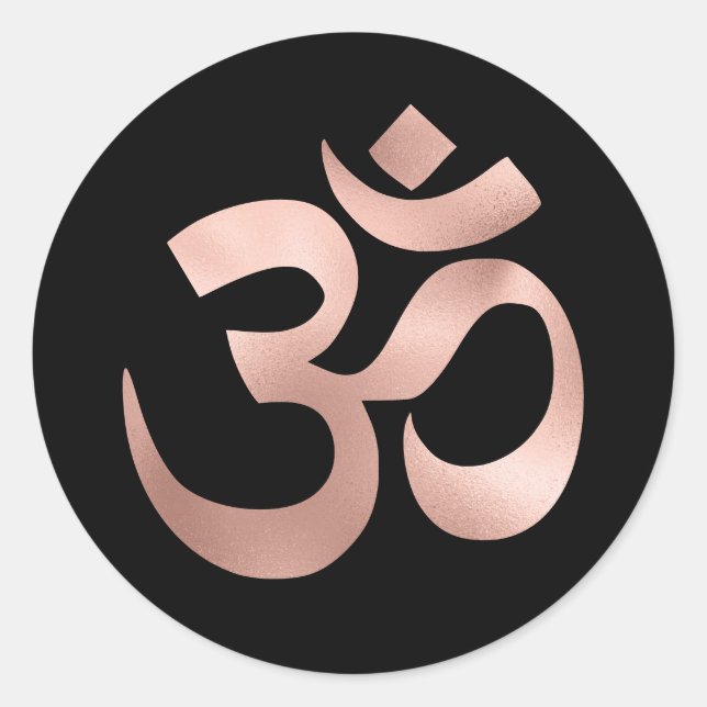 Sticker Rond Symbole noir et Rose or Ombre Foil Om (Devant)
