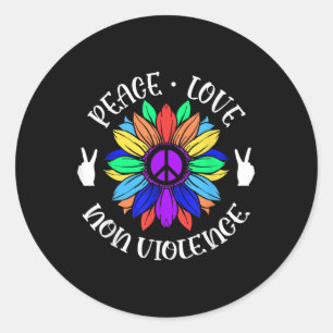 Sticker Rond Symbole non-violence Peace Love Sunflower Graphiqu