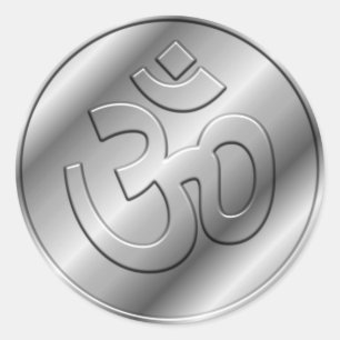 STICKER ROND SYMBOLE OM D'ARGENT
