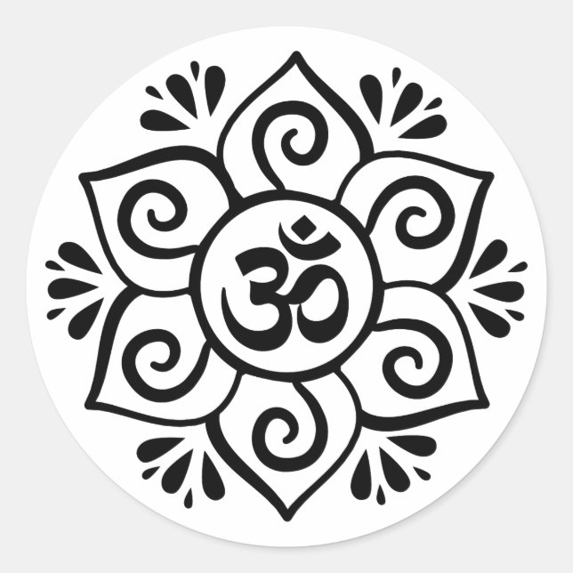 Sticker Rond Symbole Om en mandala pétale lotus (Devant)