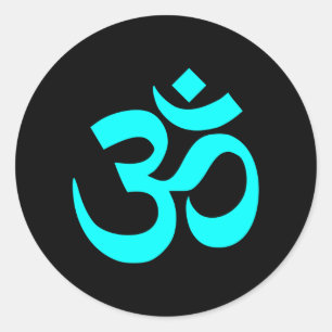 Sticker Rond Symbole Om noir et aqua