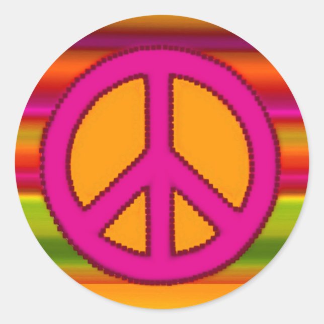 Sticker Rond SYMBOLE Pink Orange Fractal & Peace (Devant)
