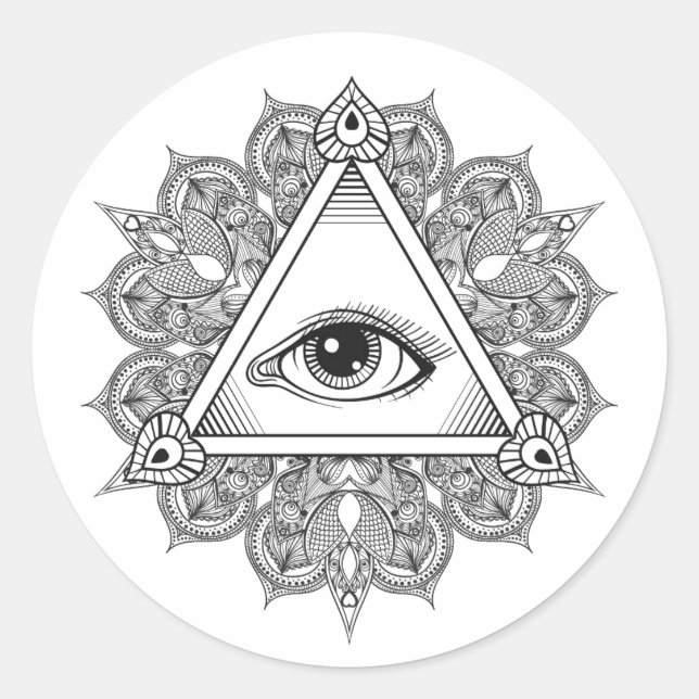 Sticker Rond Symbole pyramide des yeux Doodle (Devant)