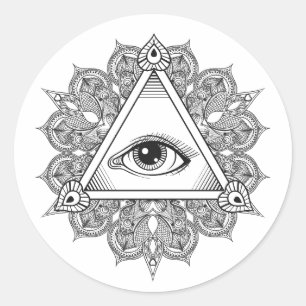 Sticker Rond Symbole pyramide des yeux Doodle