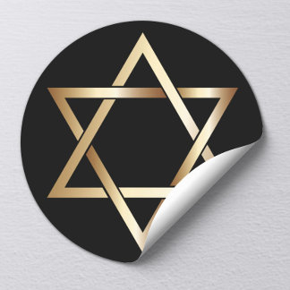 Sticker Rond Symbole religieux de l'étoile juive de David Gold